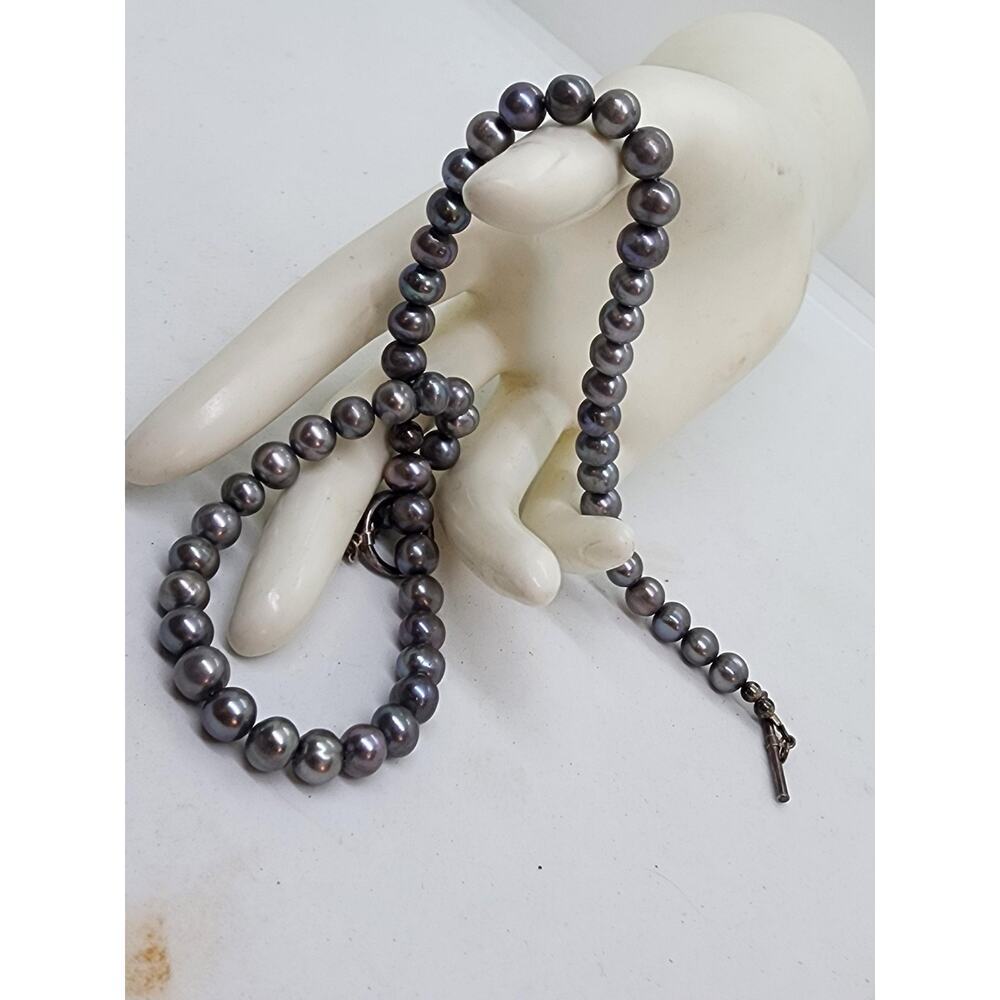 Gray Peacock Pearl Freshwater Genuine Necklace Toggle Clasp Iridescent 18" Real - Picture 2 of 7